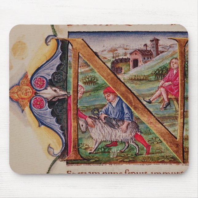 Historiated initial 'N' depicting sheep Mouse Mat (Front)