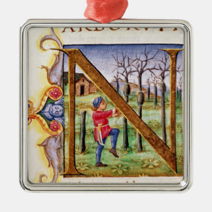 Historiated Initial 'N' Metal Tree Decoration