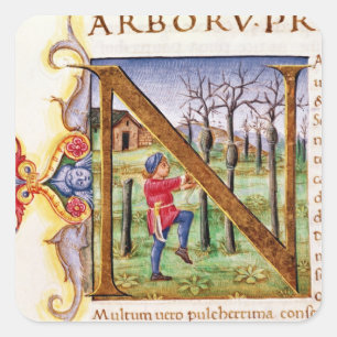 Historiated Initial 'N' Square Sticker