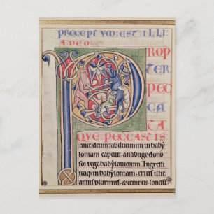 Historiated initial 'P' depicting a boar hunt Postcard