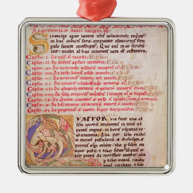 Historiated initial 'Q' depicting three Metal Tree Decoration (Front)