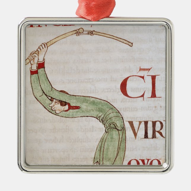 Historiated initial 'S' depicting a man Metal Tree Decoration (Front)