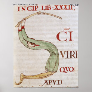 Historiated initial 'S' depicting a man Poster
