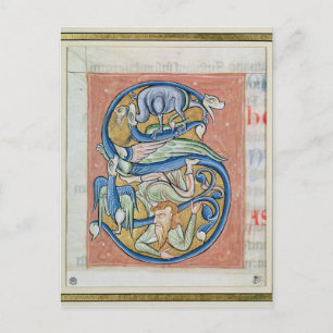 Historiated initial 'S' depicting an acrobat Postcard