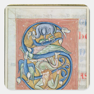 Historiated initial 'S' depicting an acrobat Square Sticker