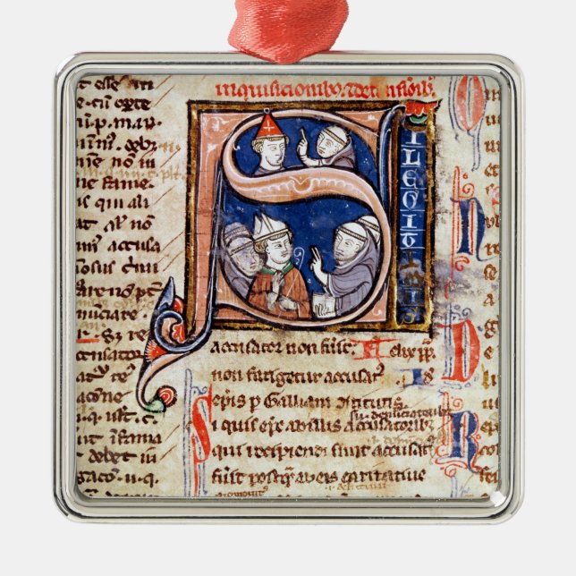 Historiated initial 'S' depicting Pope Gregory Metal Tree Decoration (Front)