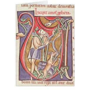 Historiated initial 'V' depicting Amos