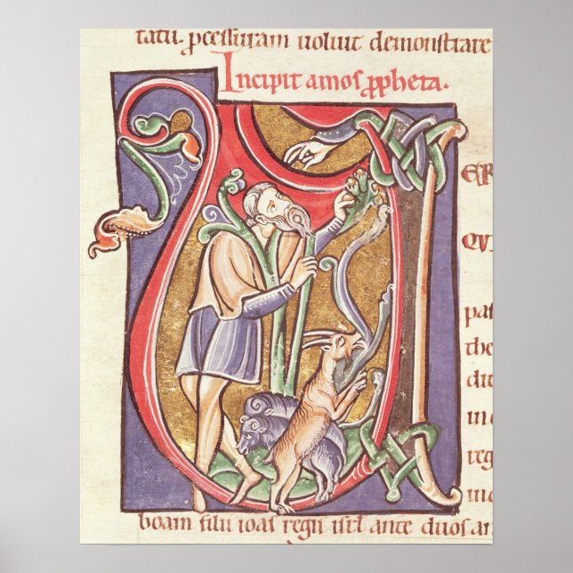 Historiated initial 'V' depicting Amos Poster (Front)