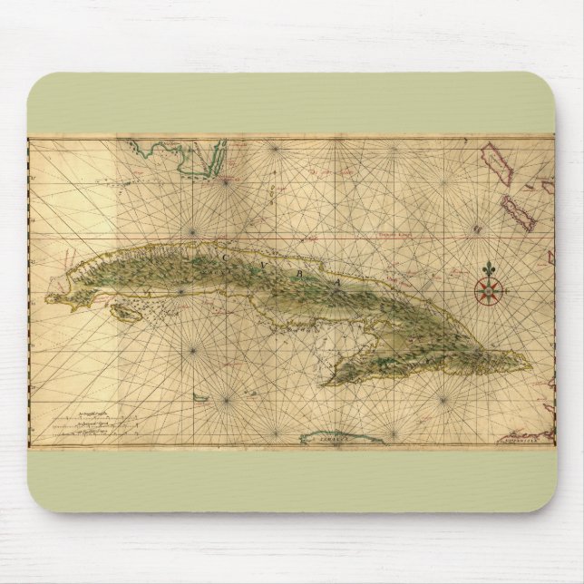 Historic 1639 Map of Cuba by Joan Vinckeboons Mouse Mat (Front)