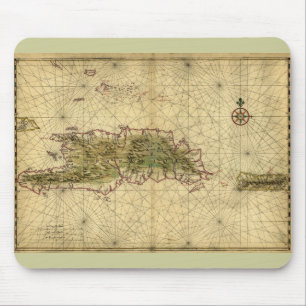 Historic 1639 Map of Hispaniola - Joan Vinckeboons Mouse Mat