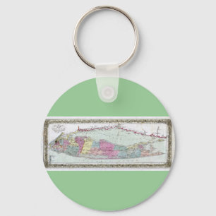Historic 1855-1857 Travellers Map of Long Island Key Ring
