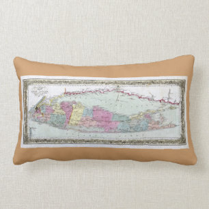 Historic 1855-1857 Travellers Map of Long Island Lumbar Cushion