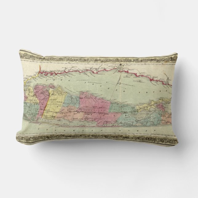 Historic 1855-1857 Travellers Map of Long Island Lumbar Cushion (Front)