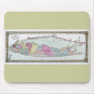 Historic 1855-1857 Travellers Map of Long Island Mouse Mat