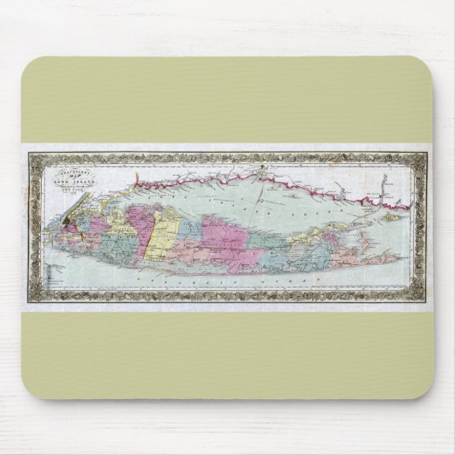 Historic 1855-1857 Travellers Map of Long Island Mouse Mat (Front)