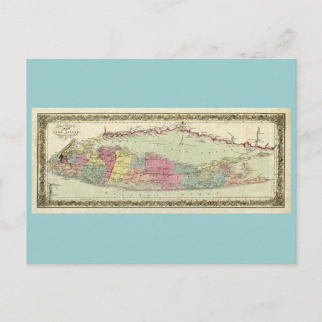 Historic 1855-1857 Travellers Map of Long Island Postcard (Front)