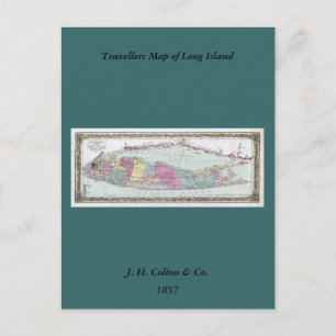 Historic 1855-1857 Travellers Map of Long Island Postcard