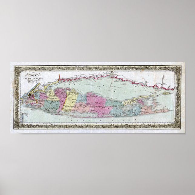 Historic 1855-1857 Travellers Map of Long Island Poster (Front)