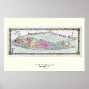 Historic 1855-1857 Travellers Map of Long Island Poster