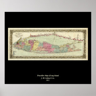 Historic 1855-1857 Travellers Map of Long Island Poster