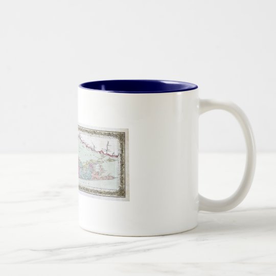 Historic 1855-1857 Travellers Map of Long Island Two-Tone Coffee Mug
