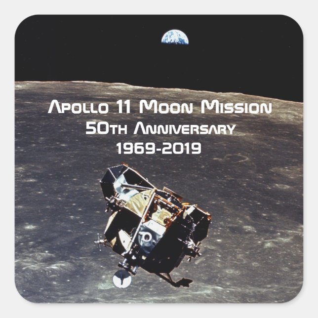 Historic Apollo 11 Moon Mission 50th Anniversary Square Sticker (Front)