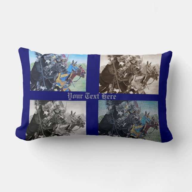 historic art mediaeval knights jousting on horses lumbar cushion (Front)