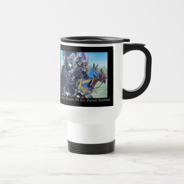 historic art mediaeval knights jousting on horses travel mug (Right)