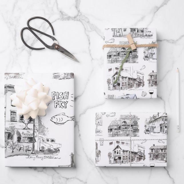 Historic Beer Taverns of Buffalo NY Pen & Ink  Wra Wrapping Paper Sheet (Front)