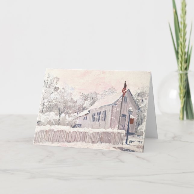 Historic Bethabara Church Christmas Card in Snow (Front)