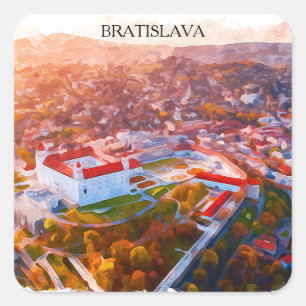 Historic Bratislava Slovakia - Watercolor Skyline  Square Sticker