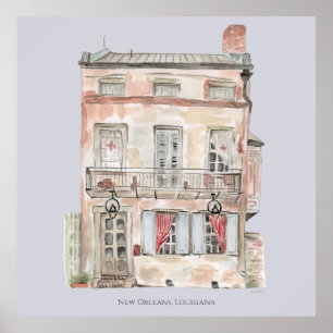 Historic Building New Orleans Watercolor Poster