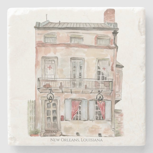 Historic Building New Orleans Watercolor Stone Coaster (Front)
