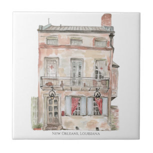 Historic Building New Orleans Watercolor Tile