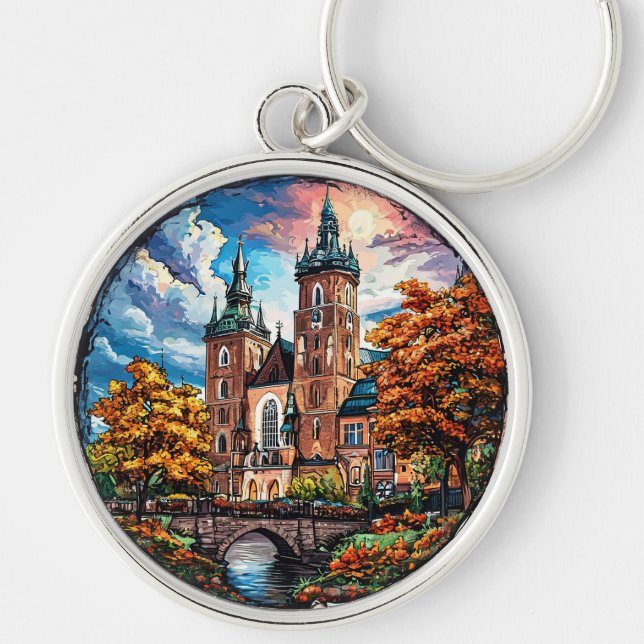 Historic Cathedral Surrounded by Autumn Colours Key Ring (Front)