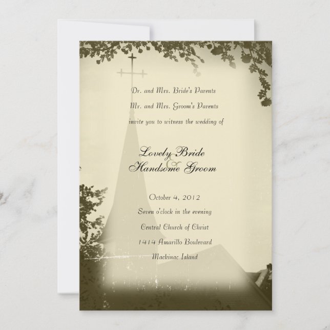 Historic Church Mackinac Island Wedding Invitation (Front)