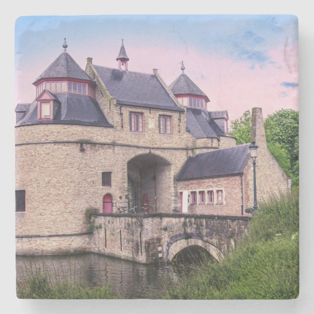 Historic city gate in Bruges Stone Coaster (Front)