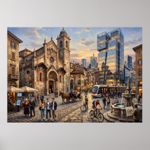Historic City Street Scene Poster
