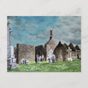 Historic Clonmacnoise Celtic Cemetery Scene Postcard