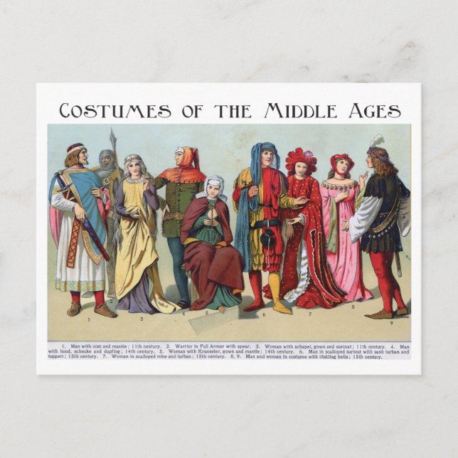 Historic Costumes of the Middle Ages Postcard (Front)