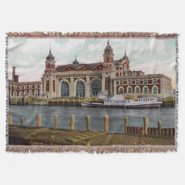 Historic Ellis Island Throw Blanket (Front)