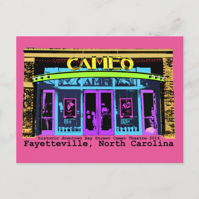 historic Fayetteville NC Cameo black type Postcard (Front)