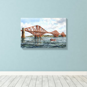 Historic Forth Rail Bridge Scotland Watercolour Canvas Print