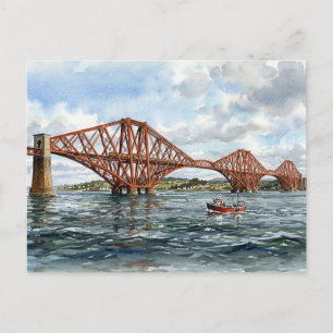 Historic Forth Rail Bridge Scotland Watercolour Postcard