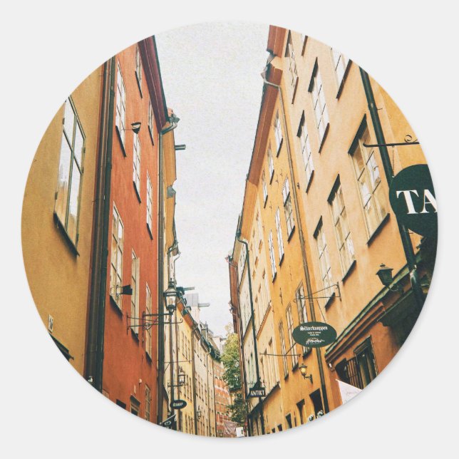 Historic Gamla Stan, Old Town of Stockholm Classic Round Sticker (Front)