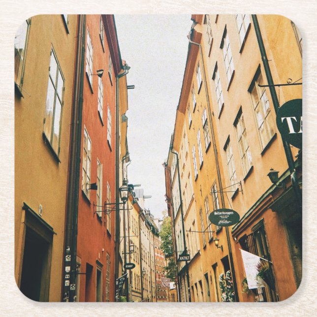 Historic Gamla Stan, Old Town of Stockholm Square Paper Coaster (Front)