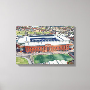 Historic Ibrox Stadium Glasgow Watercolour Art Canvas Print