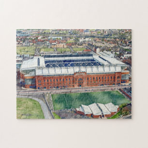 Historic Ibrox Stadium Glasgow Watercolour Art Jigsaw Puzzle