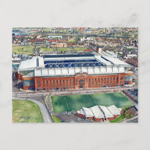 Historic Ibrox Stadium Glasgow Watercolour Art Postcard