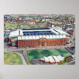 Historic Ibrox Stadium Glasgow Watercolour Art Poster